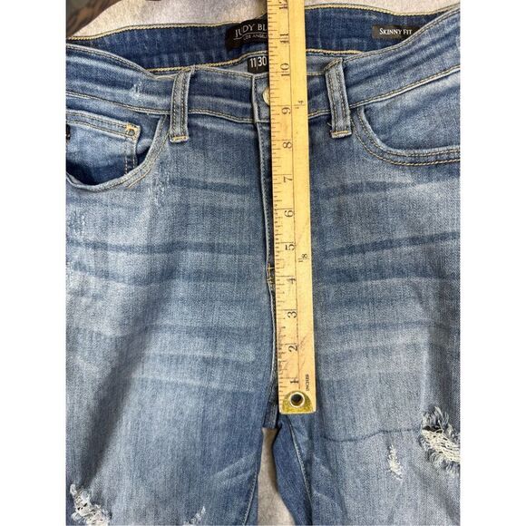 Judy Blue Womens 11/30 Skinny Fit Denim Jeans Blue Distressed Raw Hem Stretch - Picture 8 of 11